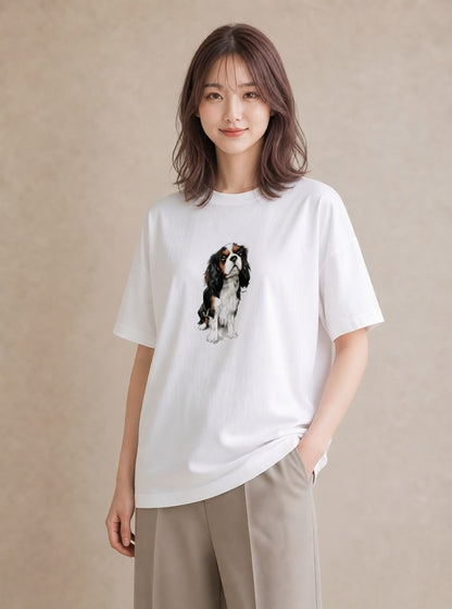 Tシャツ レディース キャバリア 犬 いぬ イラスト 手描き風 旅行 母娘コーデ 白T