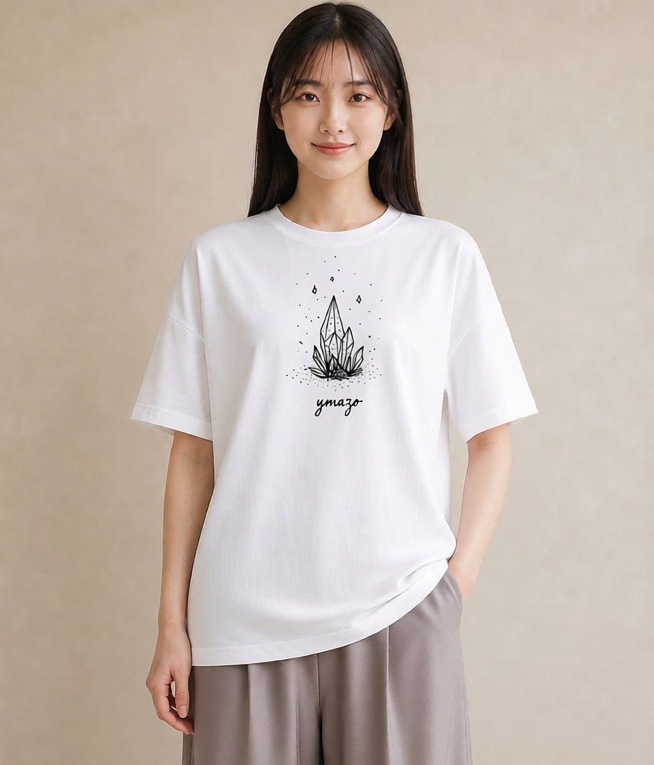 半袖Tシャツ レディース パールピアス アクセサリー ナチュラル アンティーク イラスト 北欧風 夏コーデ 通学 白T