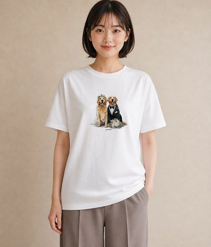 半袖Tシャツ レディース ゴールデンレトリバー ゴールデン 犬 いぬ イラスト ニュアンス 姉妹 送別ギフト 白T