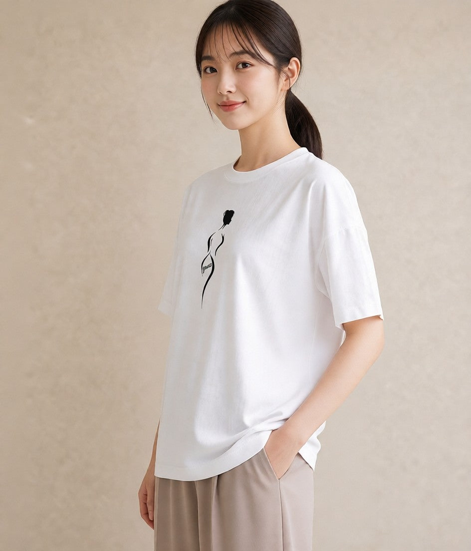 プリントTシャツ レディース 女の子 ガール 後ろ姿 イラスト ユニーク カフェ巡り 女子会 白T