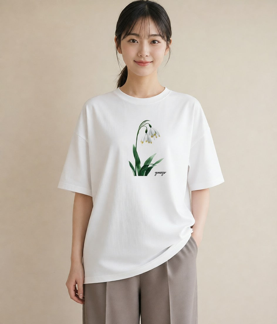 グラフィックTシャツ レディース すずらん 花 花柄 イラスト ポップ 旅行 母娘コーデ 白T