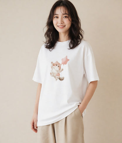 デザインTシャツ レディース ペルシャ 猫 ねこ イラスト カジュアル ビーチ デイリーウェア 白T