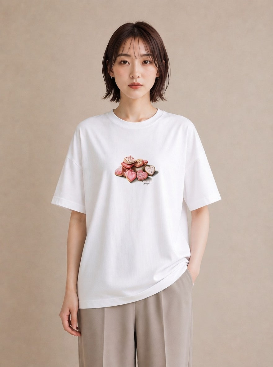 グラフィックTシャツ レディース クッキー 食べ物 フード イラスト モード 買い物 夏コーデ 白T