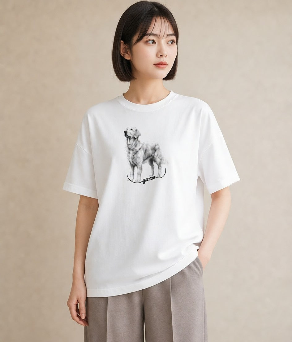 Tシャツ レディース ゴールデンレトリバー ゴールデン 犬 いぬ イラスト きれいめ 母の日 ビーチ 白T