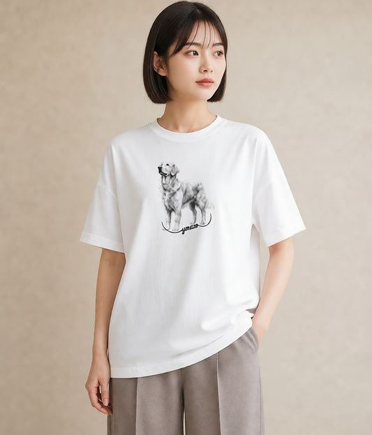 Tシャツ レディース ゴールデンレトリバー ゴールデン 犬 いぬ イラスト きれいめ 母の日 ビーチ 白T