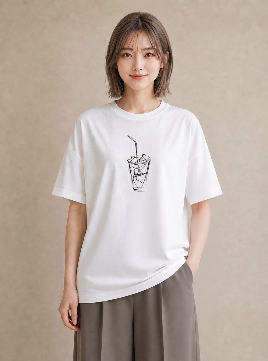 半袖Tシャツ レディース コーヒー カフェ 珈琲 イラスト 普段使い 普段着 週末コーデ 白T