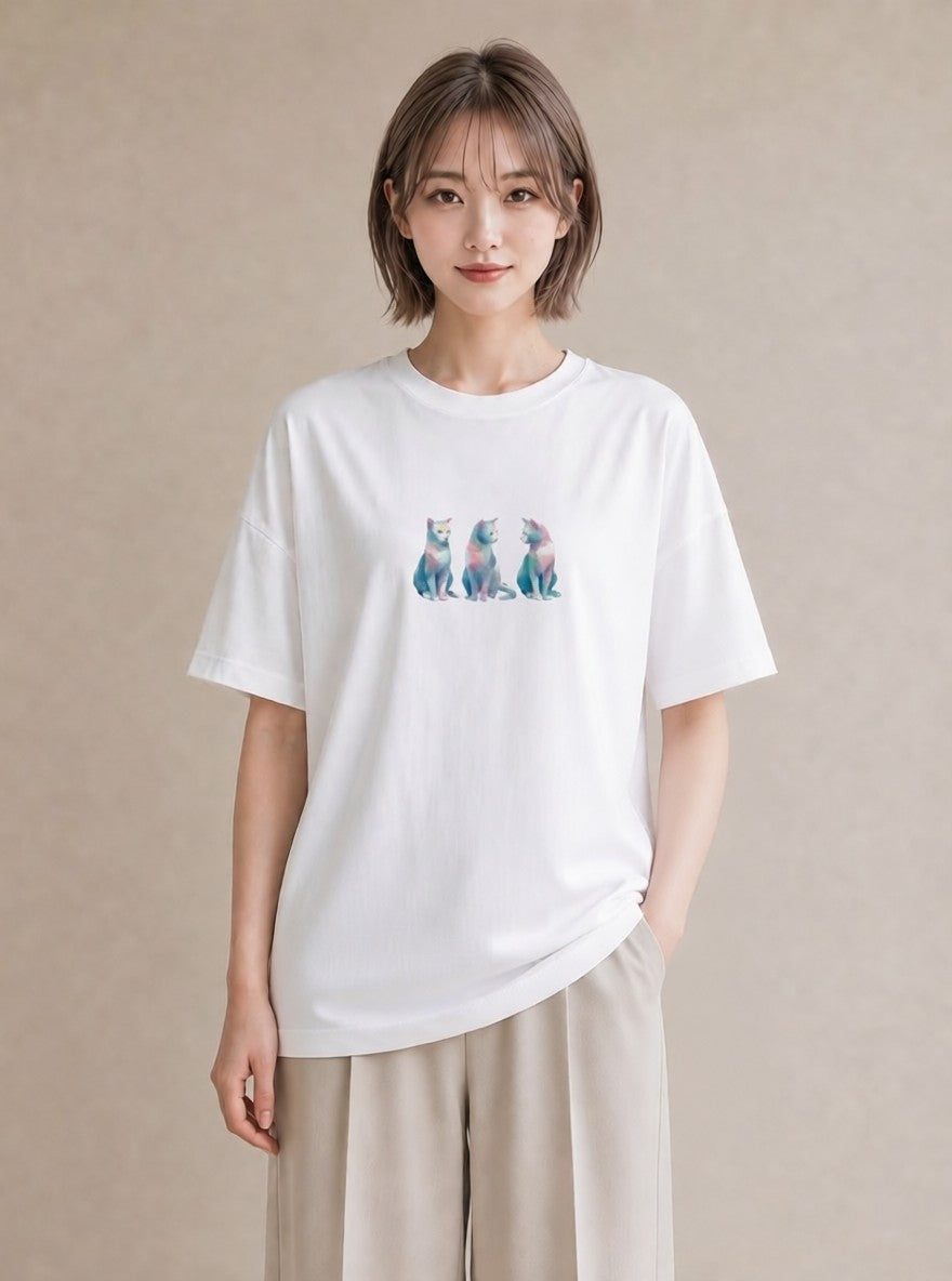 デザインTシャツ レディース スフィンクス 猫 ねこ イラスト カジュアル 海 カフェ巡り 白T