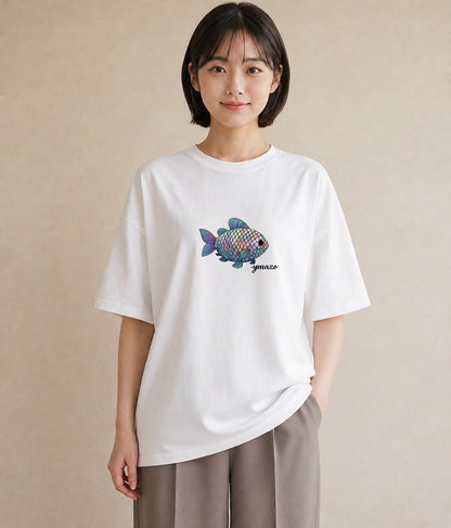 プリントTシャツ レディース グッピー ペット 動物 イラスト ヴィンテージ風 クリスマス 旅行 白T