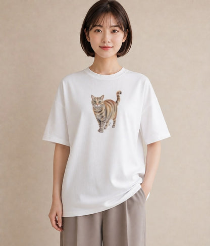 プリントTシャツ レディース スコティッシュフォールド 猫 ねこ イラスト 北欧風 カジュアルコーデ 買い物 白T