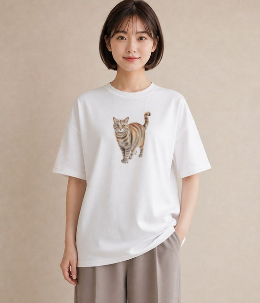 プリントTシャツ レディース スコティッシュフォールド 猫 ねこ イラスト 北欧風 カジュアルコーデ 買い物 白T
