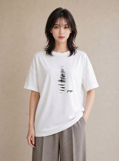 半袖Tシャツ レディース 雨上がりの小道 雨上がり 小道 ナチュラル アンティーク イラスト ニュアンス カフェ巡り 女子会 白T
