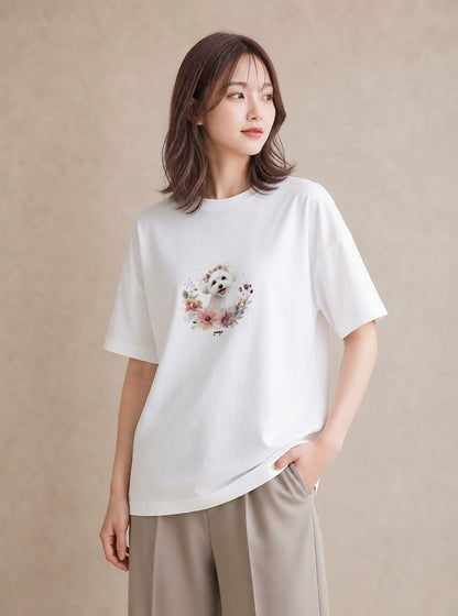 グラフィックTシャツ レディース ビションフリーゼ 犬 いぬ イラスト 水彩風 20代 カジュアルコーデ 白T