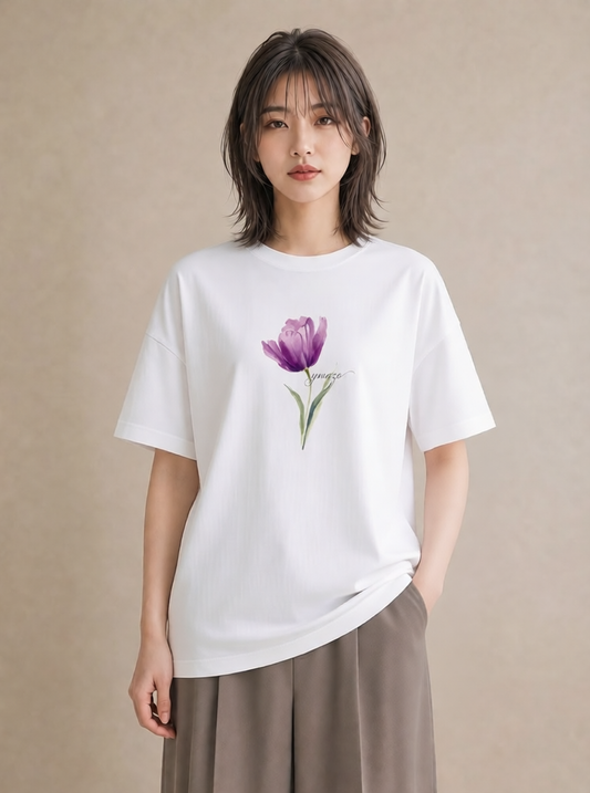 Tシャツ レディース スミレ 花 花柄 イラスト 線画 旅行用 海 白T