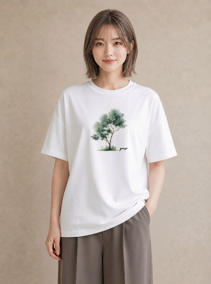 グラフィックTシャツ レディース 青の水彩 風景 ブルー ナチュラル アンティーク イラスト モード 休日 ペアコーデ 白T
