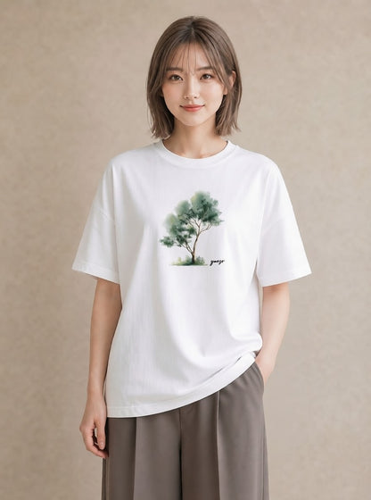 グラフィックTシャツ レディース 青の水彩 風景 ブルー ナチュラル アンティーク イラスト モード 休日 ペアコーデ 白T