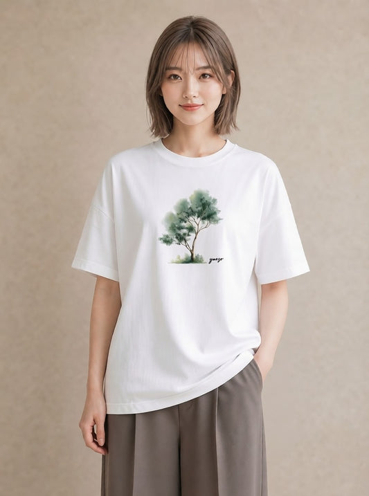 グラフィックTシャツ レディース 青の水彩 風景 ブルー ナチュラル アンティーク イラスト モード 休日 ペアコーデ 白T