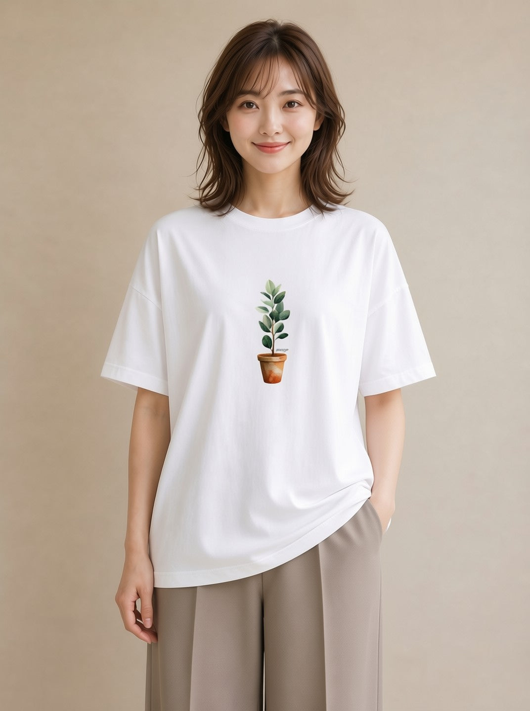 半袖Tシャツ レディース つる 植物 ボタニカル イラスト 可愛い ラフ レイヤード 白T