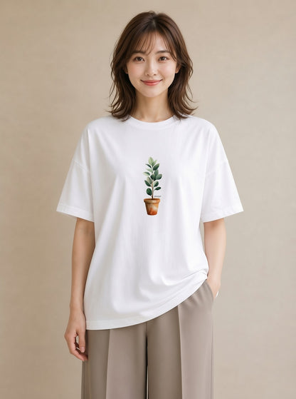 半袖Tシャツ レディース つる 植物 ボタニカル イラスト 可愛い ラフ レイヤード 白T