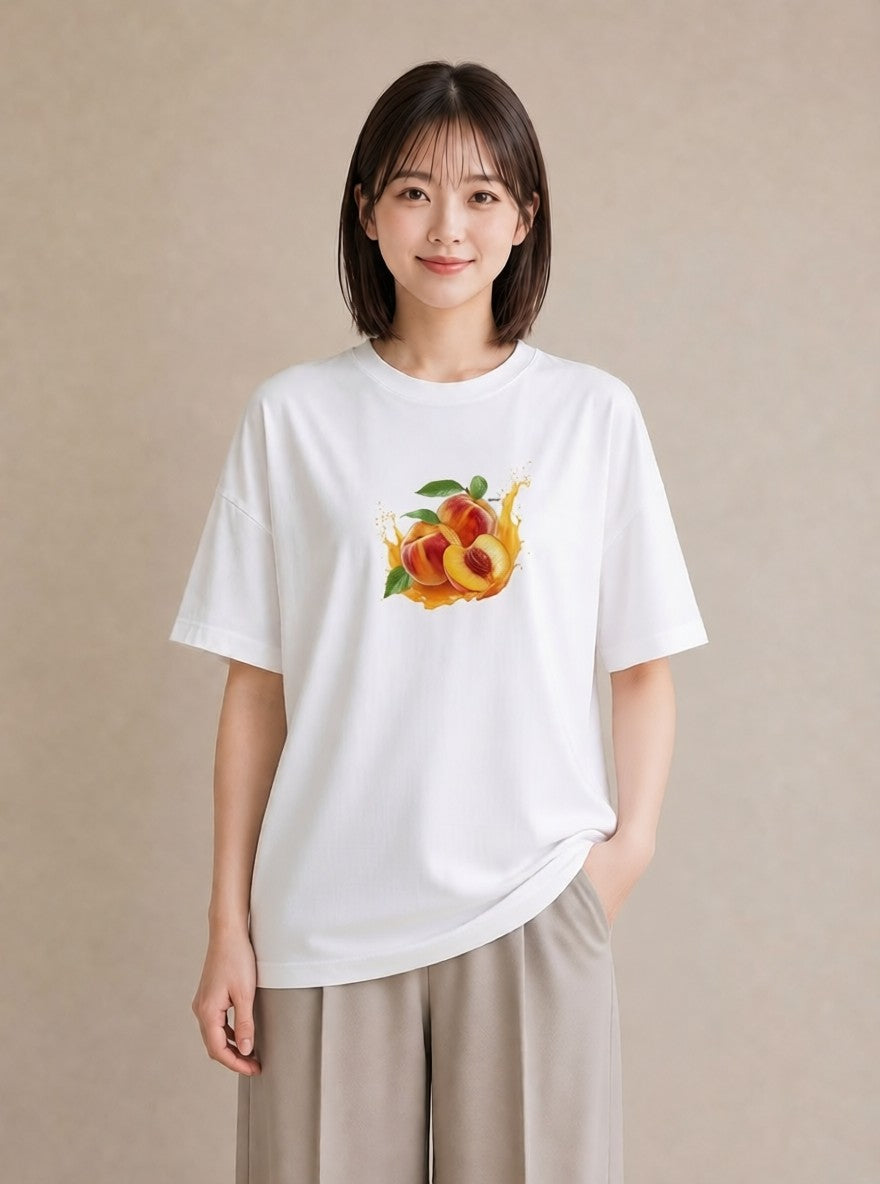グラフィックTシャツ レディース もも 食べ物 フード イラスト モード おしゃれギフト 社会人 白T