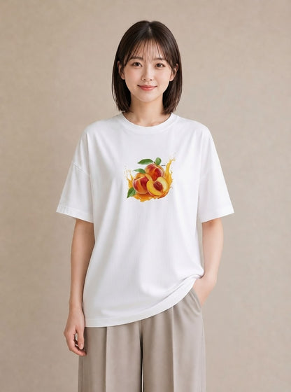 グラフィックTシャツ レディース もも 食べ物 フード イラスト モード おしゃれギフト 社会人 白T