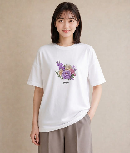 半袖Tシャツ レディース スミレ 花 花柄 イラスト 旅行コーデ デート 帰省 白T