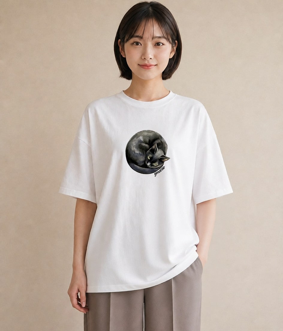 半袖Tシャツ レディース しっぽ 猫 ねこ イラスト 休日コーデ 誕生日プレゼント 綿100 白T