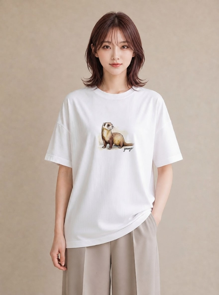 グラフィックTシャツ レディース シマリス ペット 動物 イラスト カジュアル 在宅 公園 白T