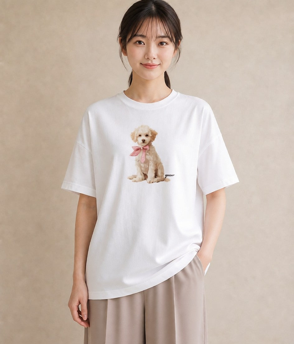 デザインTシャツ レディース わんちゃん 犬 いぬ イラスト 普段使い 友達ギフト 部屋着 白T