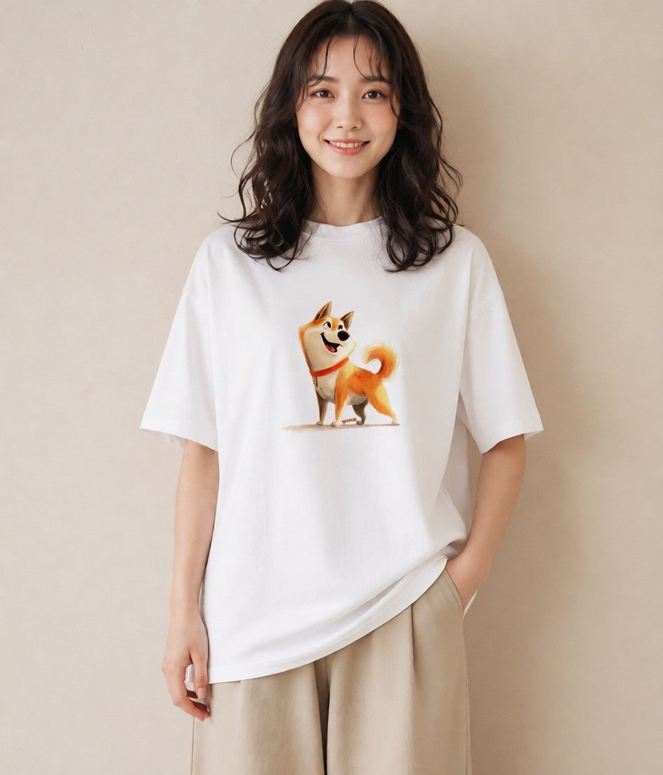 Tシャツ レディース 柴犬 しばいぬ 犬 いぬ イラスト 旅行コーデ 通勤 在宅 白T