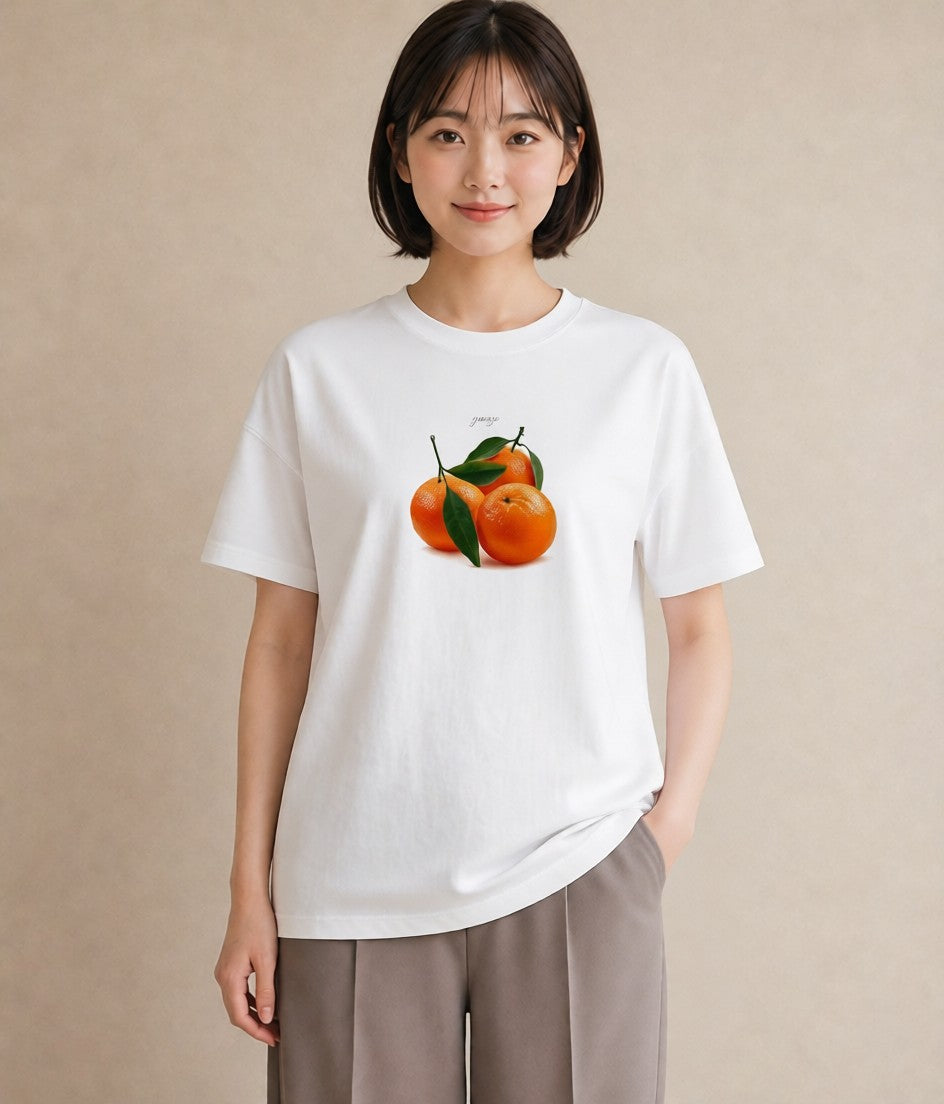 グラフィックTシャツ レディース みかん 食べ物 フード イラスト きれいめカジュアル 通勤 在宅 白T