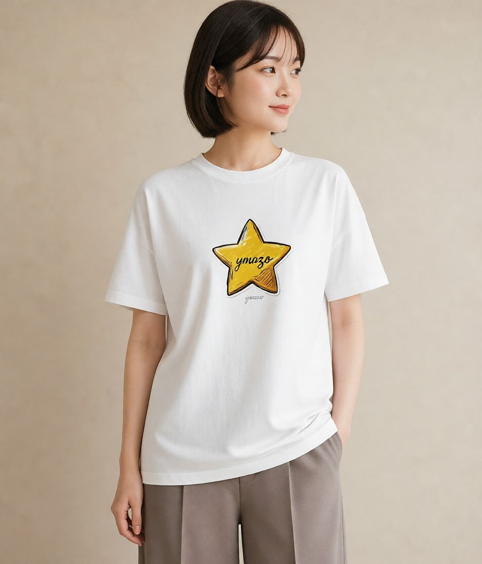 プリントTシャツ レディース 流れ星 星空 宇宙 イラスト アート風 帰省 ラフ 白T