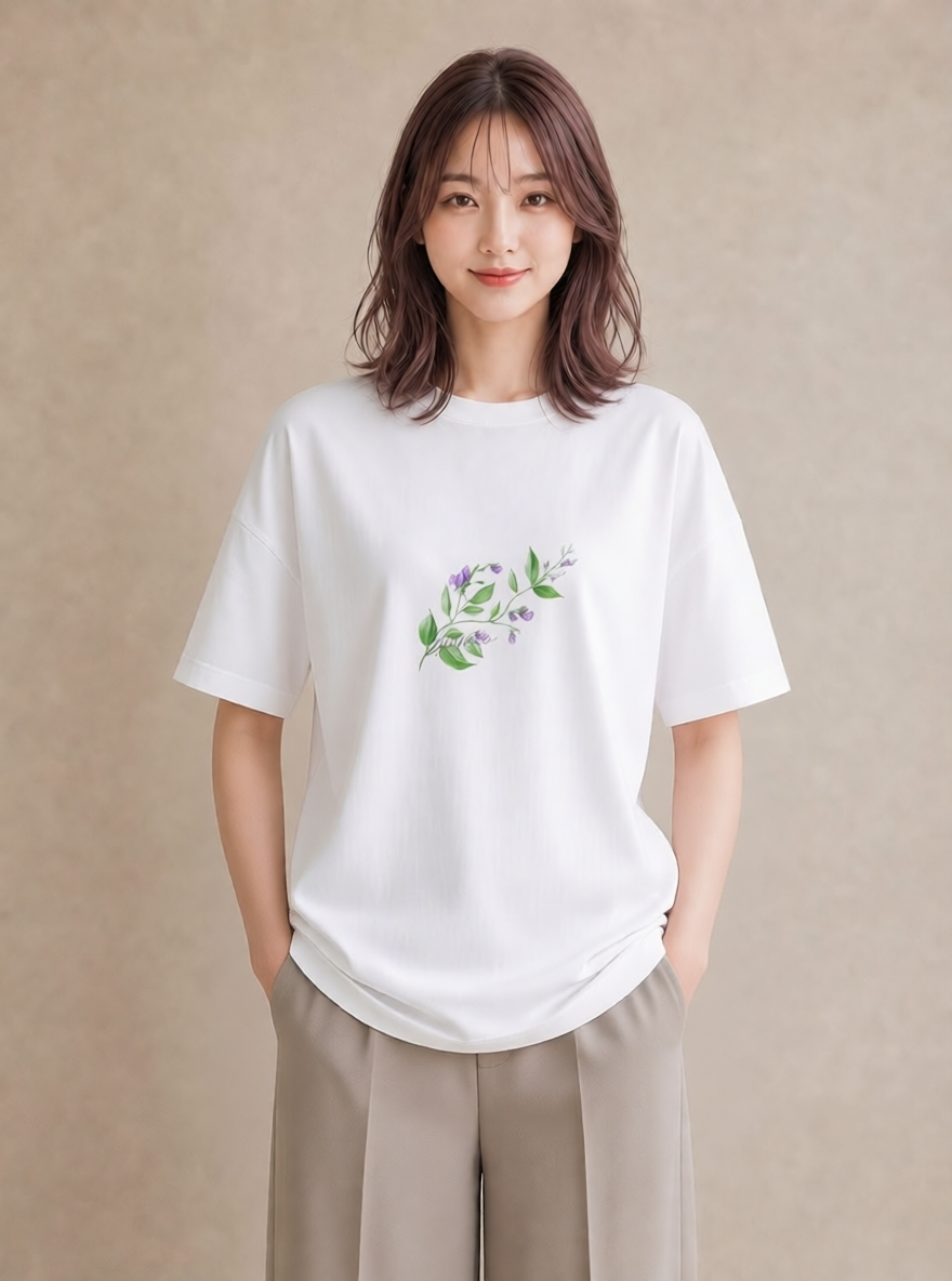 Tシャツ レディース すずらん 花 花柄 イラスト きれいめ 春服 ミセス 白T