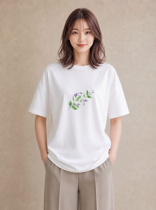 Tシャツ レディース すずらん 花 花柄 イラスト きれいめ 春服 ミセス 白T
