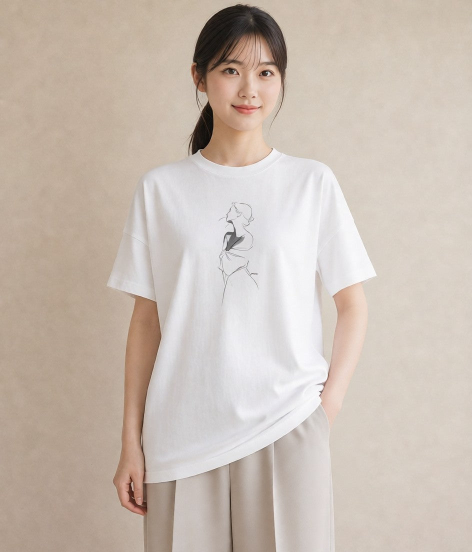プリントTシャツ レディース 女の子 ガール 後ろ姿 イラスト 旅行コーデ ルームウェア ギフト 白T