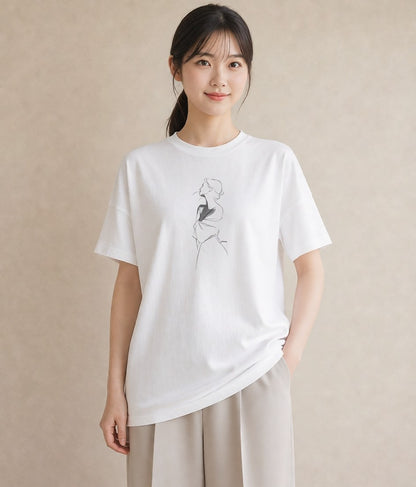 プリントTシャツ レディース 女の子 ガール 後ろ姿 イラスト 旅行コーデ ルームウェア ギフト 白T