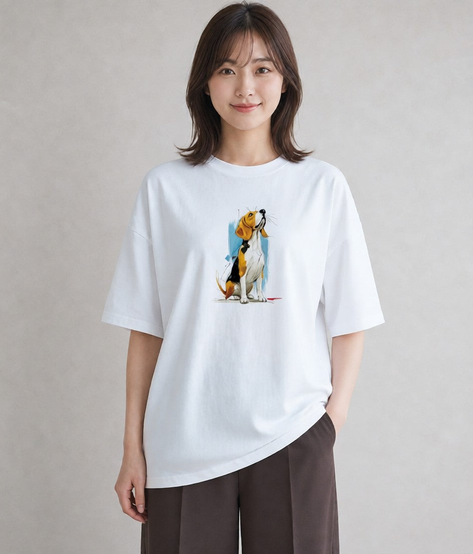 プリントTシャツ レディース ビーグル 犬 いぬ イラスト こなれ感 敬老の日 ホワイトデー 白T