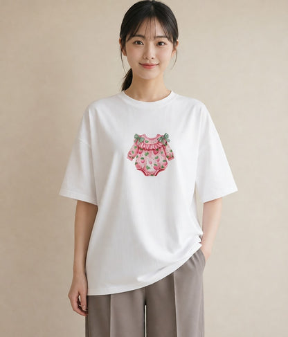 グラフィックTシャツ レディース ショートケーキ 食べ物 フード イラスト レトロ 母の日 ビーチ 白T