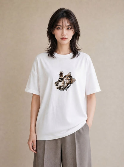 デザインTシャツ レディース アメリカンショートヘア 猫 ねこ イラスト ガーリー ギフト 母の日 白T