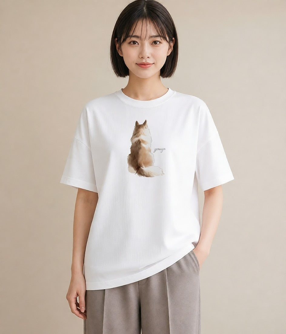 グラフィックTシャツ レディース 愛猫 猫 ねこ イラスト 上品 20代 カジュアルコーデ 白T
