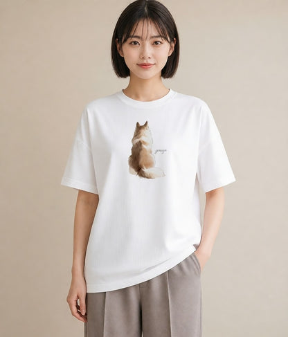 グラフィックTシャツ レディース 愛猫 猫 ねこ イラスト 上品 20代 カジュアルコーデ 白T