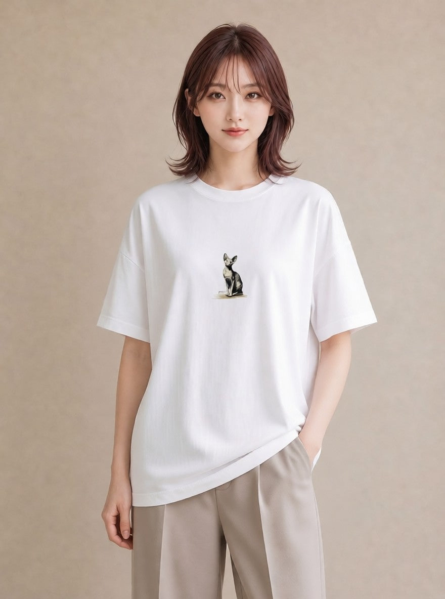 Tシャツ レディース スフィンクス 猫 ねこ イラスト お洒落 女性向けギフト 散歩 白T