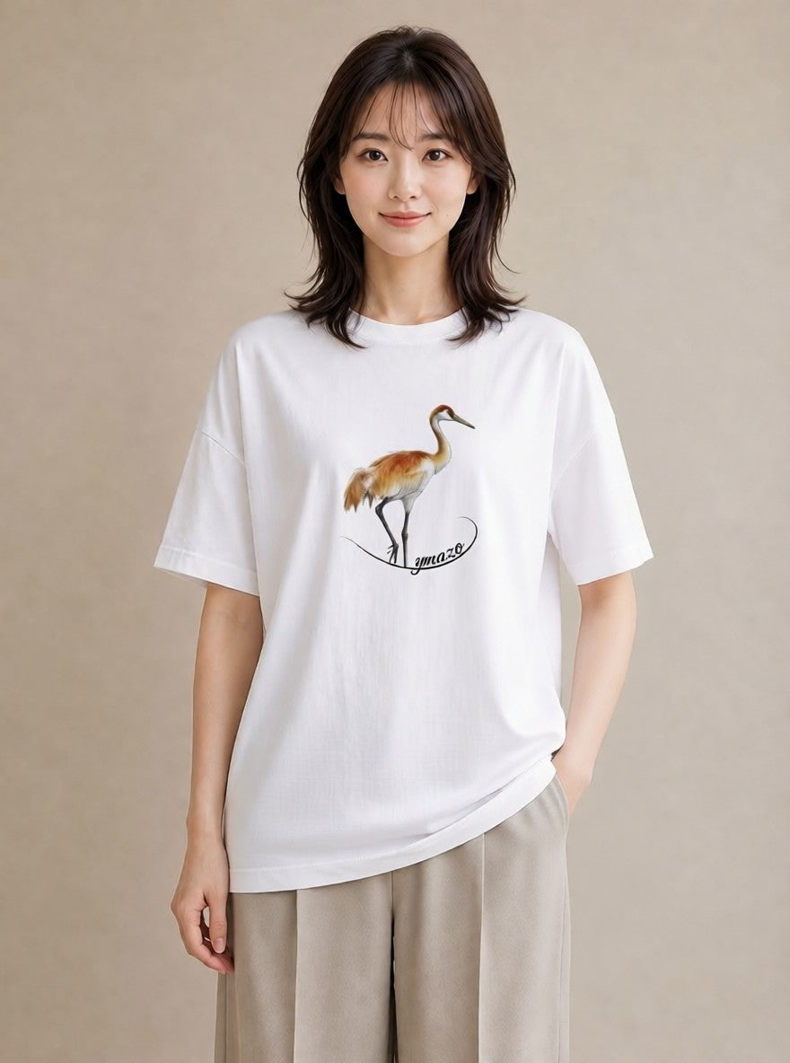 半袖Tシャツ レディース ハシビロコウ 動物 アニマル イラスト カフェコーデ 夏コーデ 通学 白T