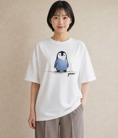 半袖Tシャツ レディース ペンギン ぺんぎん 動物 アニマル イラスト きれいめカジュアル 帰省 ラフ 白T