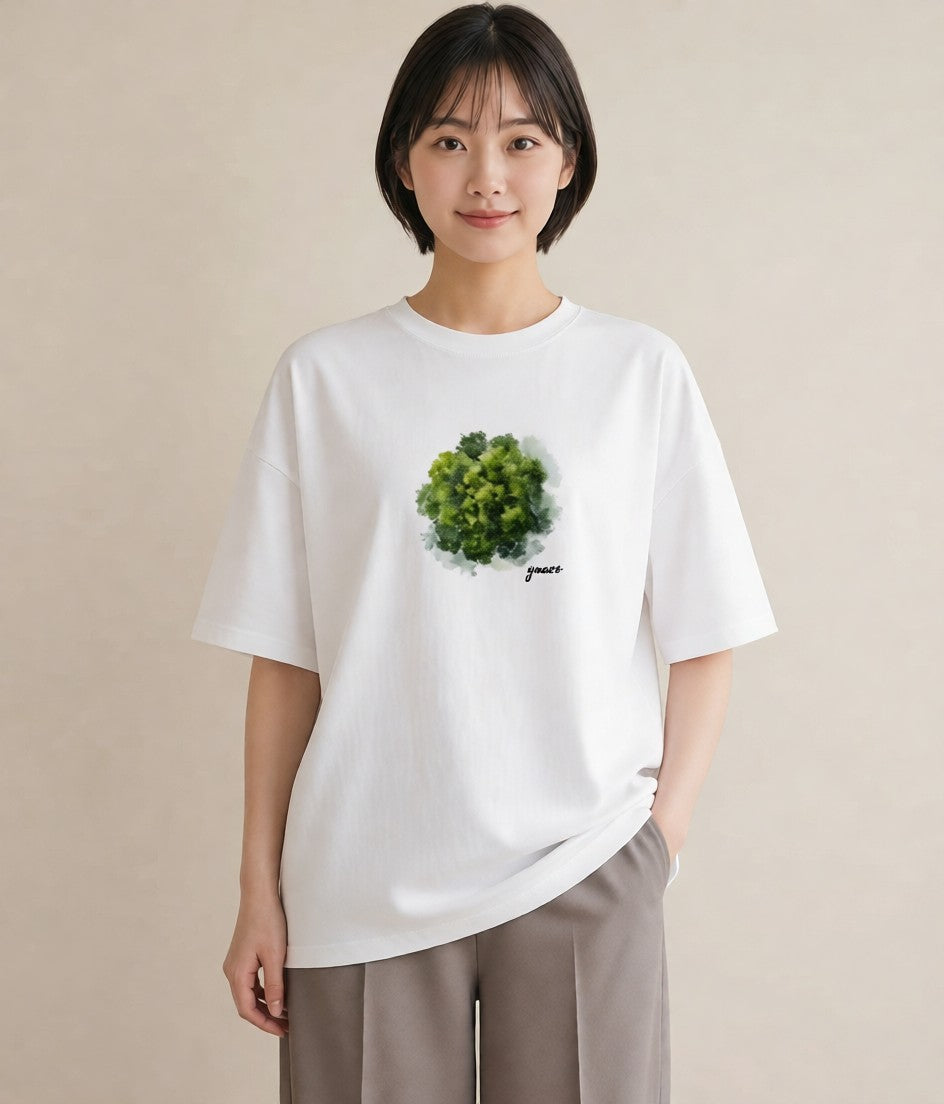半袖Tシャツ レディース 苔 植物 ボタニカル イラスト ゆるコーデ 買い物 夏コーデ 白T