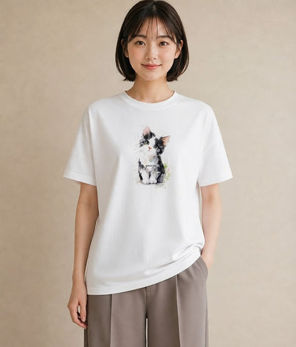 半袖Tシャツ レディース 猫 ねこ イラスト 北欧風 誕生日プレゼント 綿100 白T