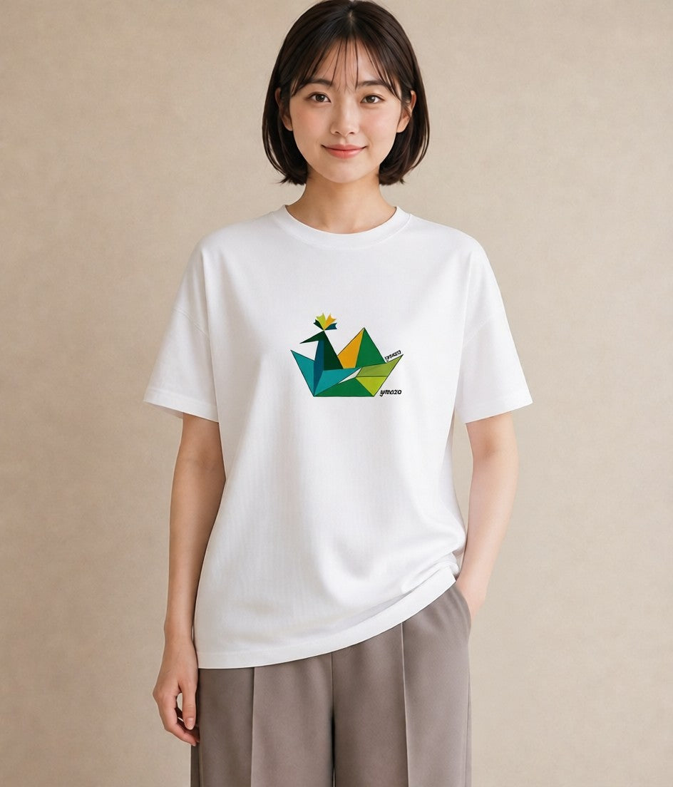 グラフィックTシャツ レディース 折り鶴 折り紙 ナチュラル アンティーク イラスト ニュアンス 送別ギフト 通勤 白T