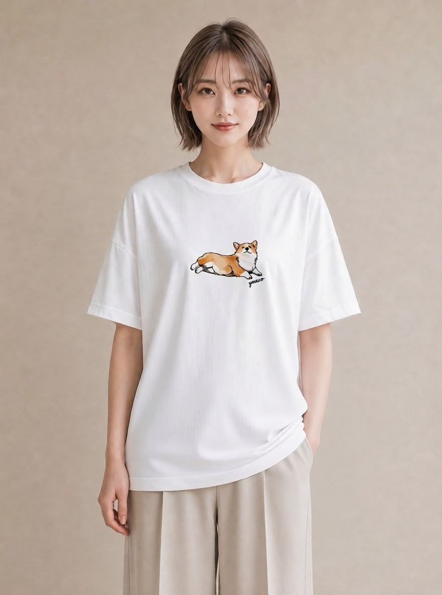 半袖Tシャツ レディース ウェルシュコーギー コーギー 犬 いぬ イラスト お洒落 ホワイトデー 春服 白T