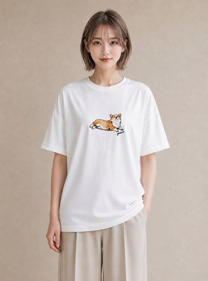 半袖Tシャツ レディース ウェルシュコーギー コーギー 犬 いぬ イラスト お洒落 ホワイトデー 春服 白T