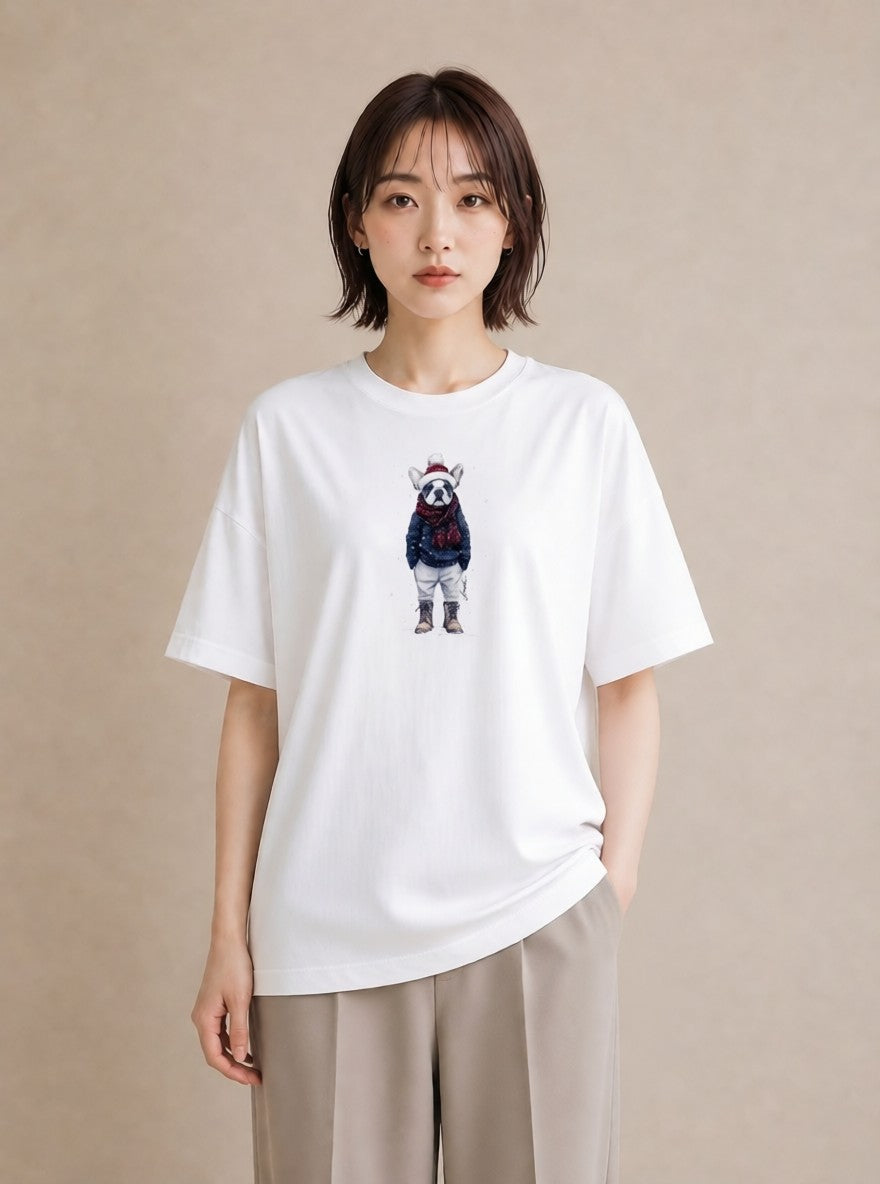 グラフィックTシャツ レディース フレンチブルドッグ フレブル 犬 いぬ イラスト ミニマル 散歩 お出かけ 白T