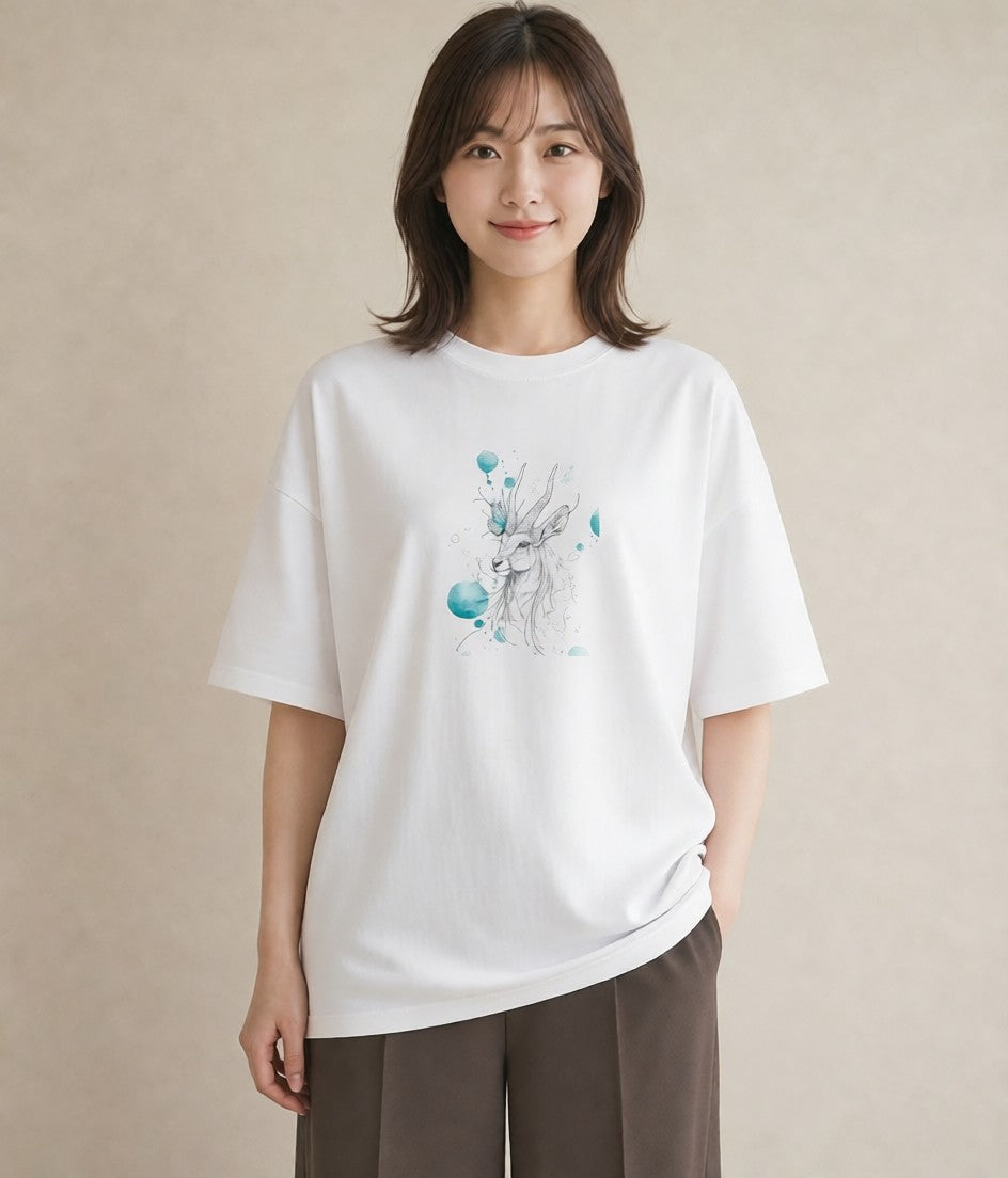 グラフィックTシャツ レディース 山羊座 星空 宇宙 イラスト カフェコーデ 春コーデ 姉妹 白T